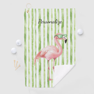 Serviette De Golf Green White Stripes Pink Flamant rose Beach Annive