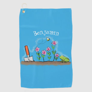 Serviette De Golf Grenouille mignonne et abeille dans le jardin dess
