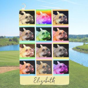 Serviette De Golf Grille Portrait moderne coloré Nom personnalisé
