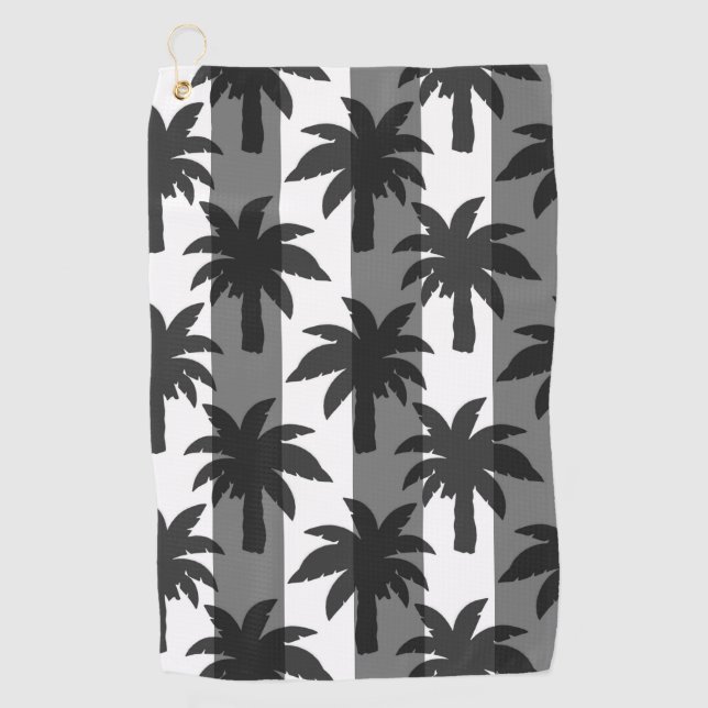 Serviette De Golf Gris Blanc Tropical Palmiers Stripes Design (Devant)