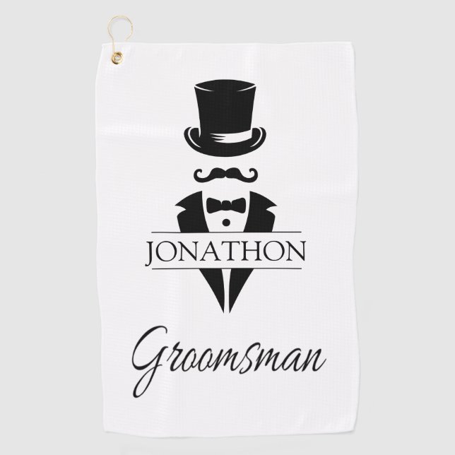 Serviette De Golf Groomsmen noir Tuxedo Top Chapeau Mustache (Devant)