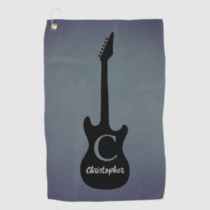 Serviette De Golf Guitare électrique gris bleu monogramme