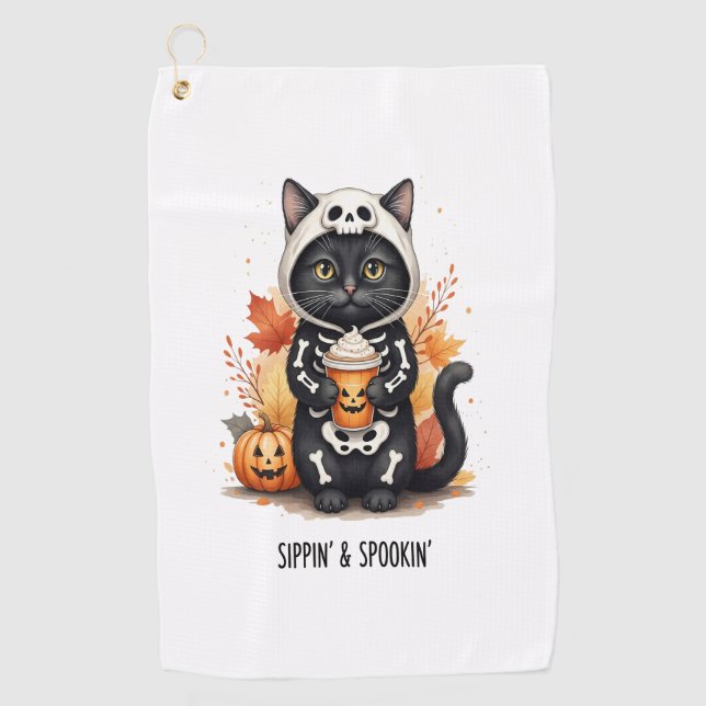 Serviette De Golf Halloween éffrayant Cute Cat (Devant)