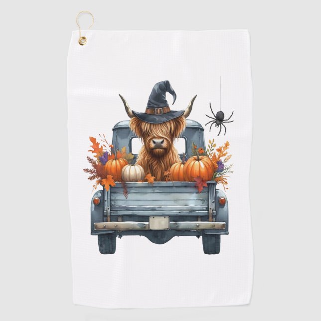 Serviette De Golf Halloween Highland Cow automne (Devant)