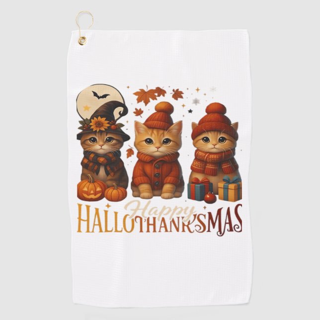 Serviette De Golf Halloween Thanksgiving Noël Happy HalloThanks (Devant)