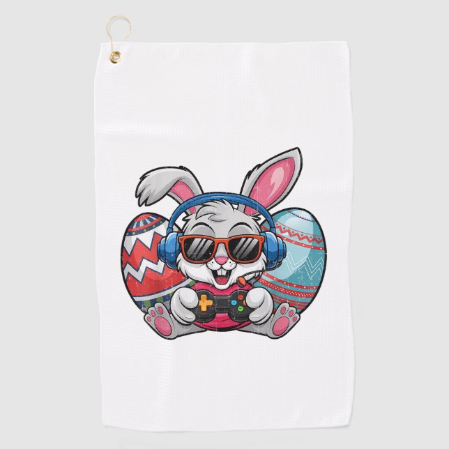 Serviette De Golf Happy Easter Day Cute Bunny Playing Video Game Kid (Devant)