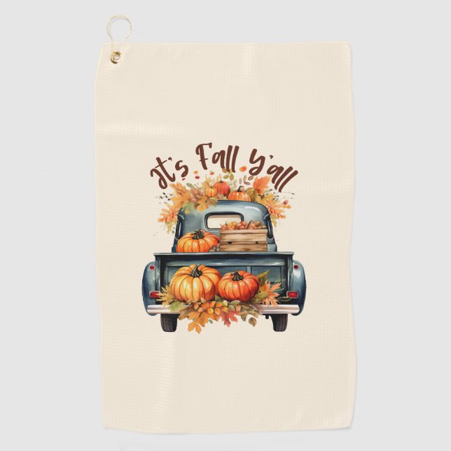 Serviette De Golf Happy Fall Y'all - Camion rustique avec Citrouille (Devant)