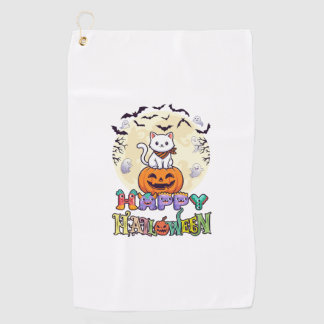 Serviette De Golf Happy Halloween White Cat Pumpkin Moon Bats Ghosts