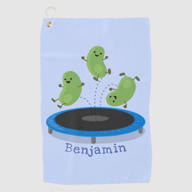 Serviette De Golf Haricots verts mignons sur dessin animé trampoline (Devant)