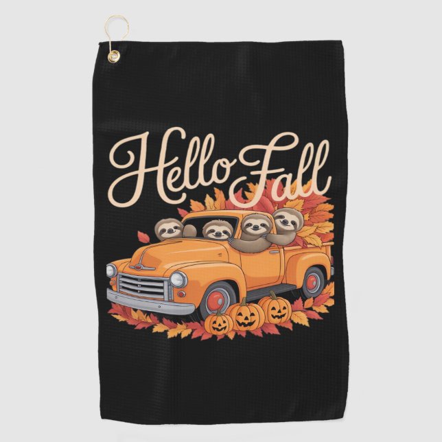 Serviette De Golf Hello Fall Funny Sloth Halloween pumkin Classic T- (Devant)