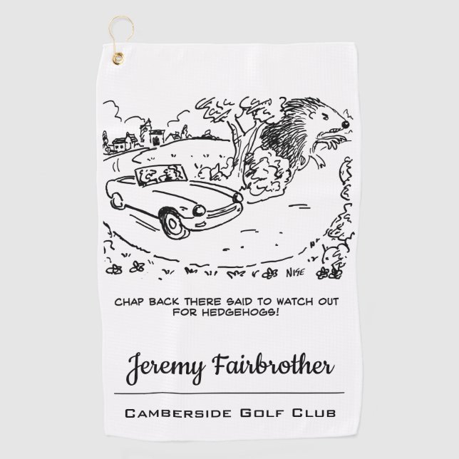 Serviette De Golf Hérisson géant et voiture de sport Drôle Carton (Devant)