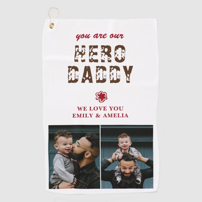 Serviette De Golf Hero Daddy Father's Day 2 Photo Collage (Devant)
