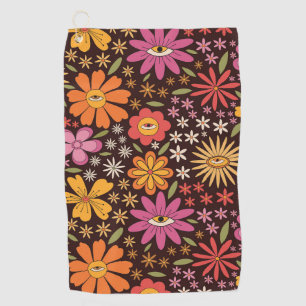 Serviette De Golf Hippie Psychédélique Années 70 Motif Floral Groovy