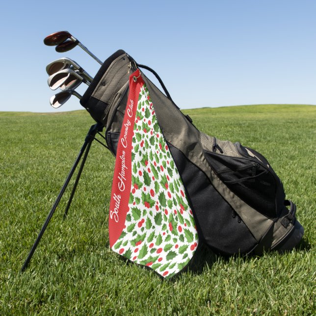 Serviette de golf Holly Feuilles & Berries Nom du  (Vert)