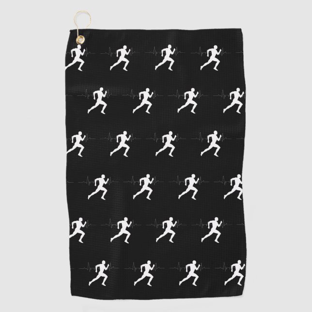 Serviette De Golf Homme Coureurs Silhouette HeartBeat Line Black (Devant)
