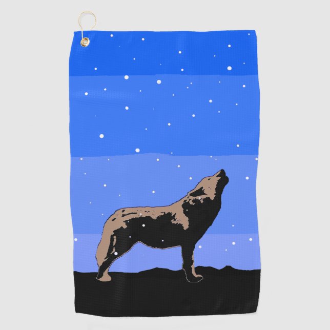 Serviette De Golf Howling Wolf en hiver - Art faunique original (Devant)
