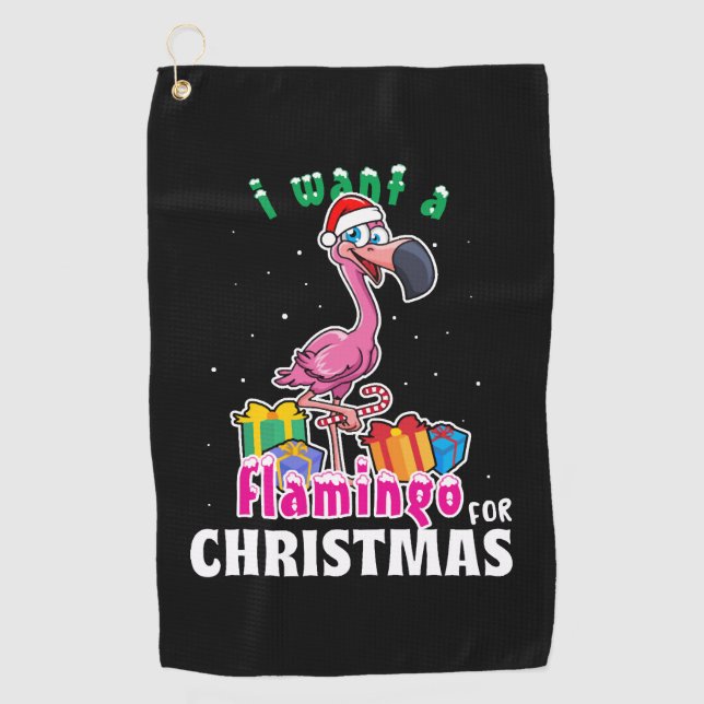 Serviette De Golf I want a Flamingo for christmas pink flamenco (Devant)