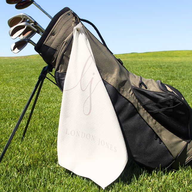 Serviette De Golf Iivoire rose moderne Script Monogramme Nom Élégant (Créateur téléchargé)