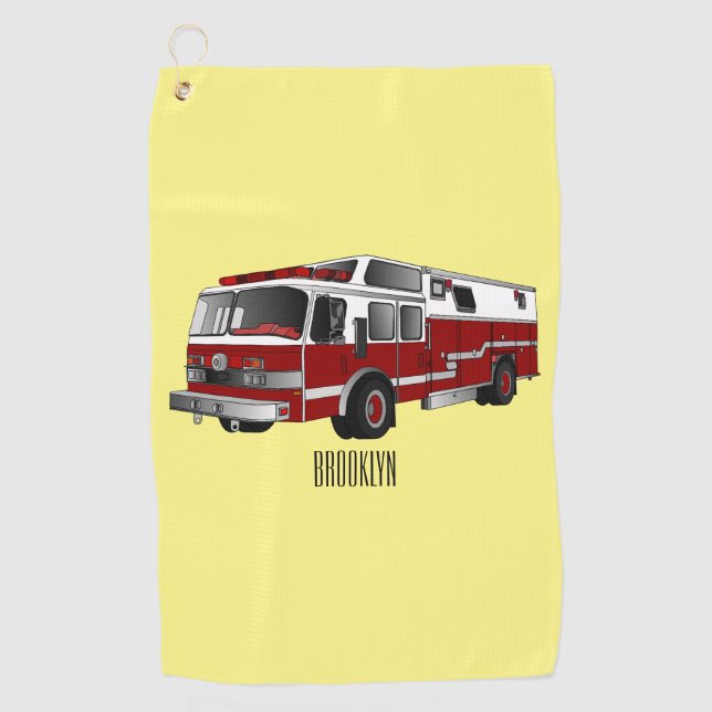Serviette De Golf illustration de camion de pompiers de dessin animé (Devant)