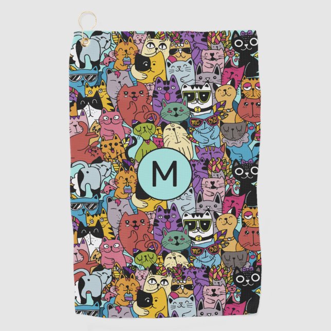 Serviette De Golf Illustration de chats amusants Monogrammes personn (Devant)