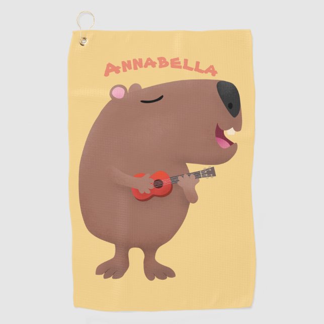 Serviette De Golf Illustration de dessin animé de capybara ukulele (Devant)