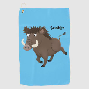 Serviette De Golf Illustration de sanglier drôle de dessin animé