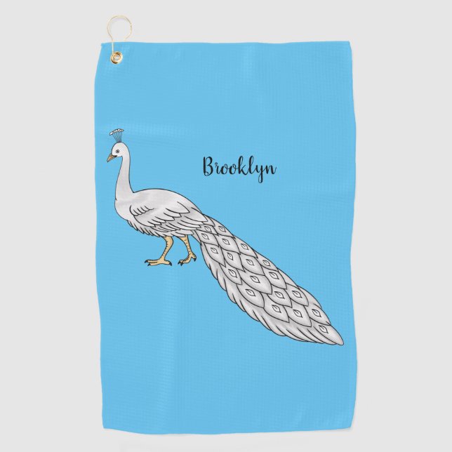 Serviette De Golf Illustration d'oiseau de paon blanc (Devant)
