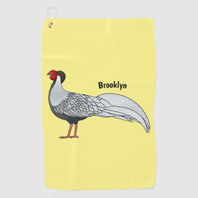 Serviette De Golf Illustration d'oiseau faisan d'argent (Devant)