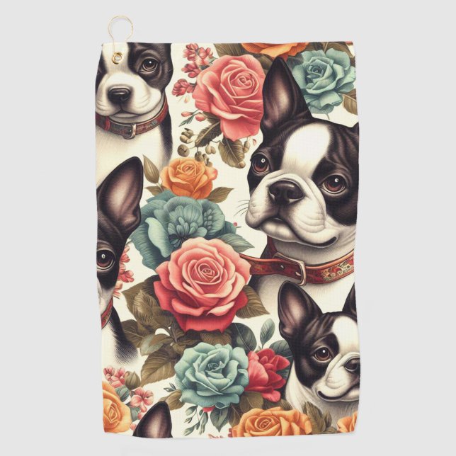 Serviette De Golf Illustration du Terrier de Boston (Devant)