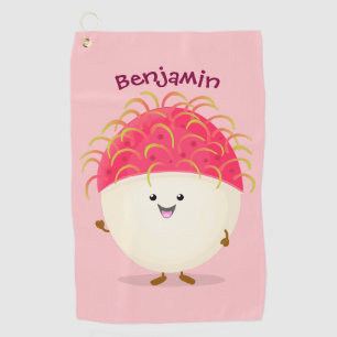 Serviette De Golf Illustration mignon du ramboutan rose