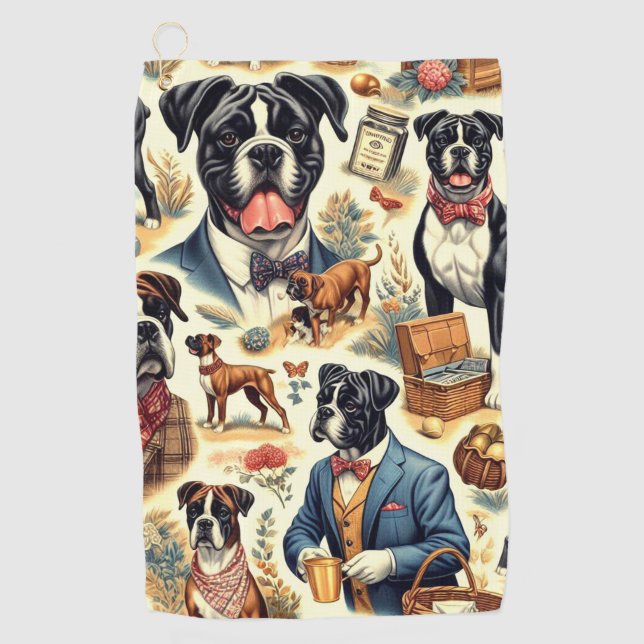 Serviette De Golf Illustration Retro Boxer Dog (Devant)