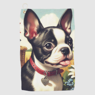 Serviette De Golf Illustration vintage Boston Terrier