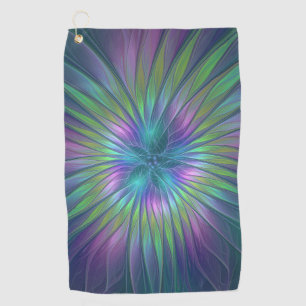 Serviette De Golf Imaginaire brillant coloré Fleur Abstrait Fractal 