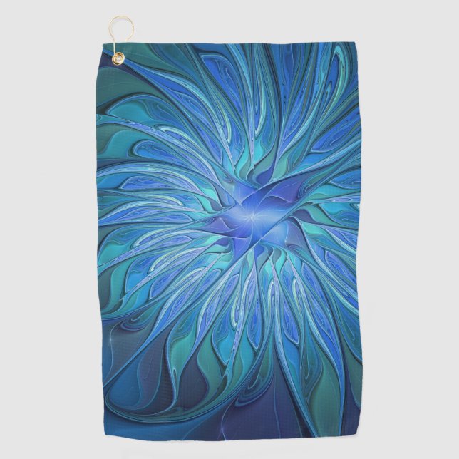 Serviette De Golf Imaginaire Fleur Bleue Motif, Art Fractal Abstrait (Devant)