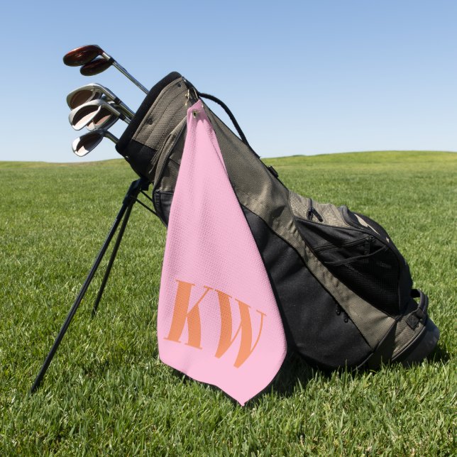 Serviette De Golf Initiales du Monogramme rose moderne personnalisée (Vert)