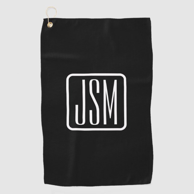 Serviette De Golf Initiales monogrammes modernes | Noir & Blanc (Devant)