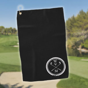 Serviette De Golf Initiales Monogrammes modernes Noir et Blanc