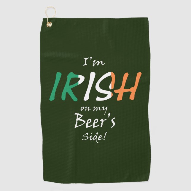 Serviette De Golf Irish On My Beers Side superposé au drapeau irland (Devant)