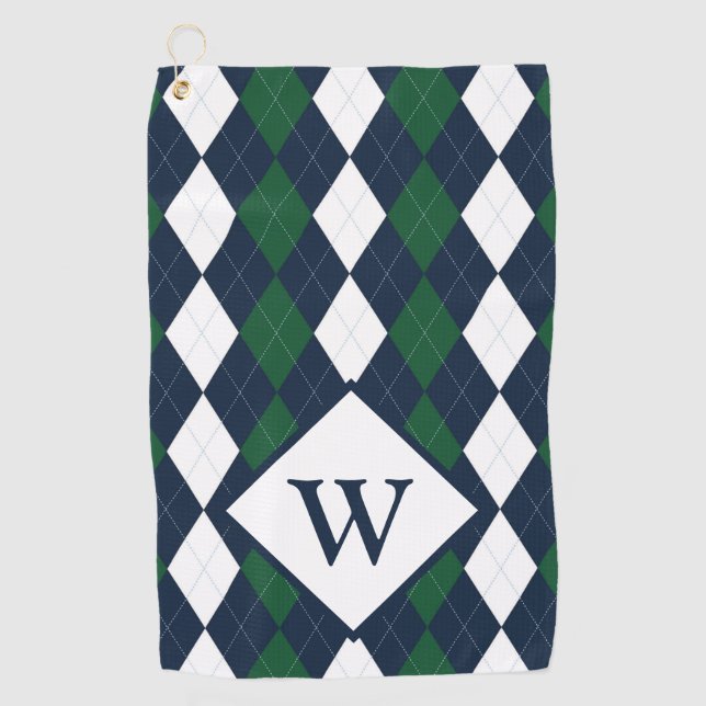 Serviette De Golf Jacquard bleu et vert Monogramme (Devant)