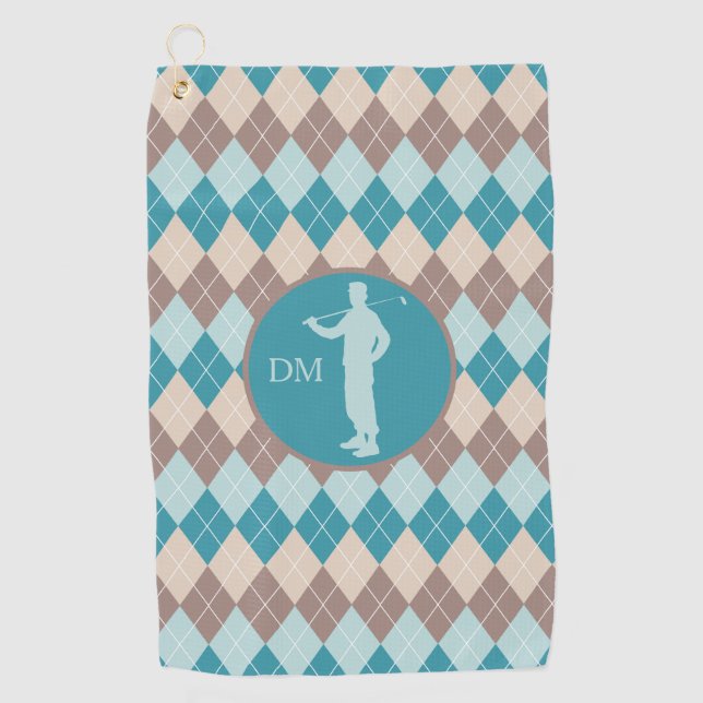 Serviette De Golf Jacquard bleu turquoise Silhouette Golfeur Monogra (Devant)