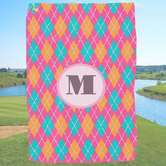 Serviette De Golf Jacquard de preppy rose vif personnalisé monogramm (Créateur téléchargé)