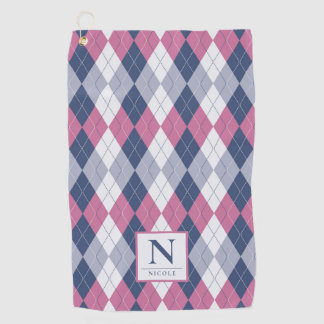 Serviette De Golf Jacquard personnalisé Dusty Rose et bleu ardoise