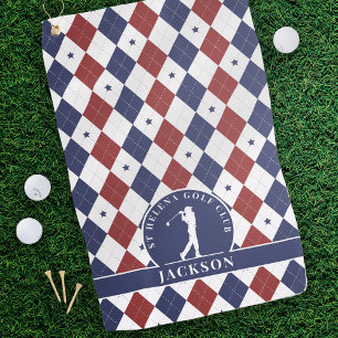 Serviette De Golf Jacquard Red Blue Stars Monogramme personnalisé