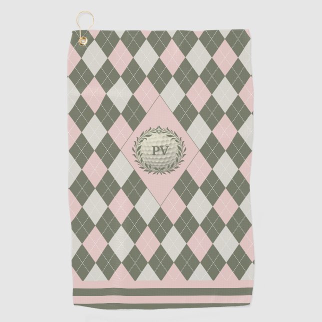 Serviette De Golf Jacquard rose vert Monogramme (Devant)