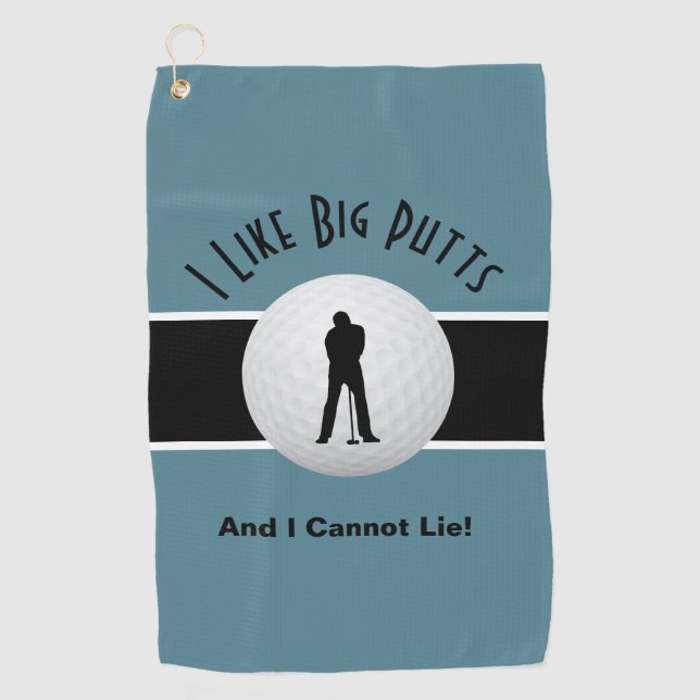 Serviette De Golf J'Aime Big Putts Golf Humour Funny Turquoise Noir (Devant)