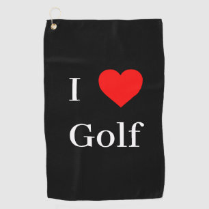 Serviette De Golf J'aime Golf Typographie & Red Heart Black