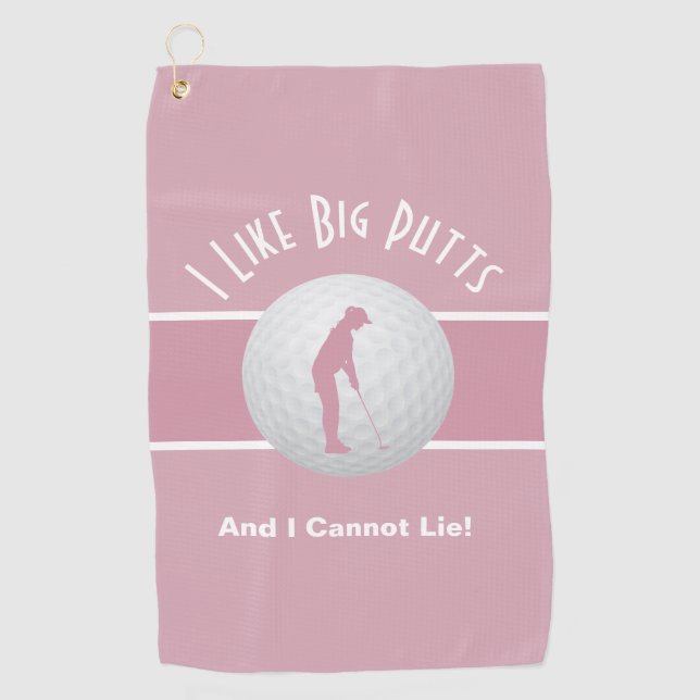 Serviette De Golf J'Aime Les Gros Puttes Lady Golfer Funny Rose Blan (Devant)