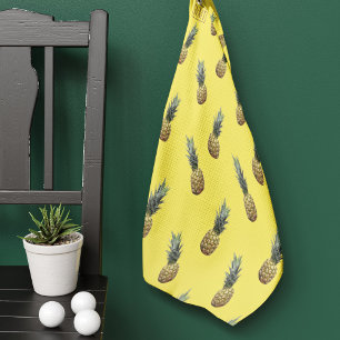 Serviette de golf Jaune à ananas tropicale Monogr