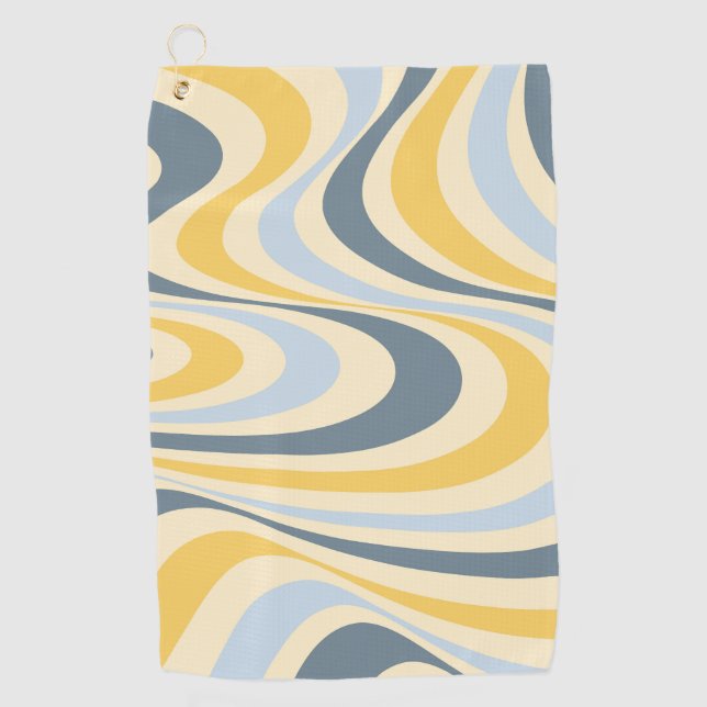 Serviette De Golf Jaune et bleu abstrait design tourbillon (Devant)