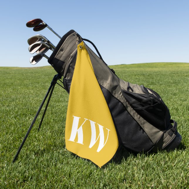 Serviette De Golf Jaune Été Moderne Monogramme Personnalisé (Vert)